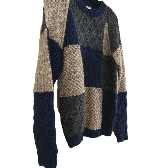Carraig Donn Patchwork Blue Gray Irish Knit Fisher - Picture 2 of 5